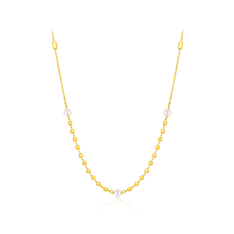 六福珠宝星光系列黄金项链女款金珠锁骨链珍珠首饰计价HEG0011DS