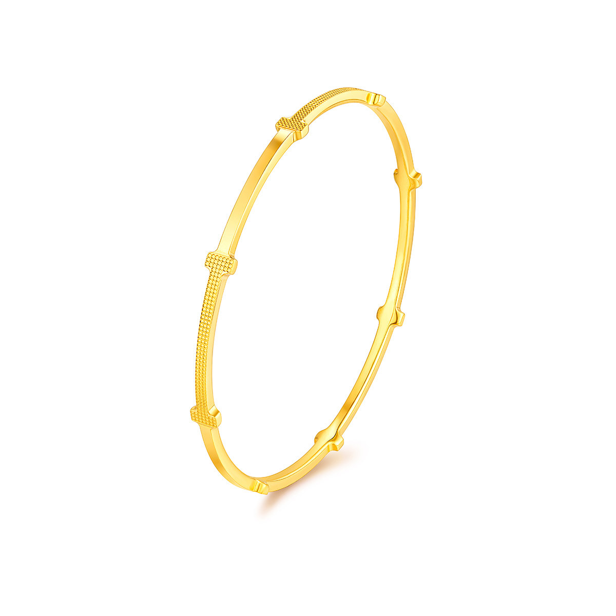 六福珠宝I字黄金手镯实心女款简约足金圆镯子正品计价A03TBGB0040【联系客服补货】【视频看货】