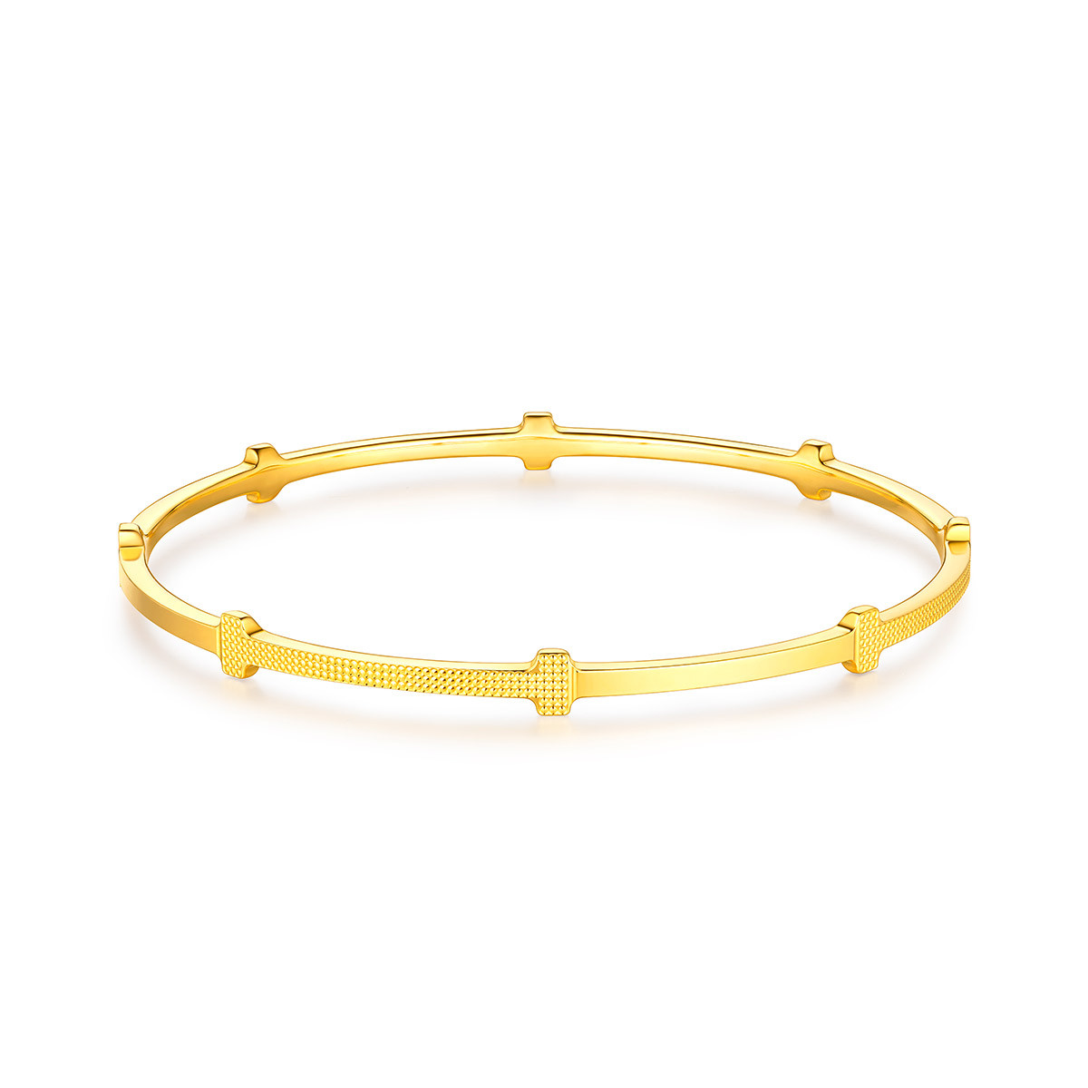 六福珠宝I字黄金手镯实心女款简约足金圆镯子正品计价A03TBGB0040【联系客服补货】【视频看货】