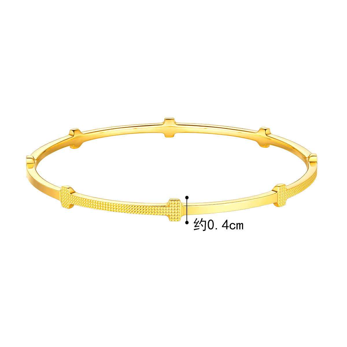 六福珠宝I字黄金手镯实心女款简约足金圆镯子正品计价A03TBGB0040【联系客服补货】【视频看货】