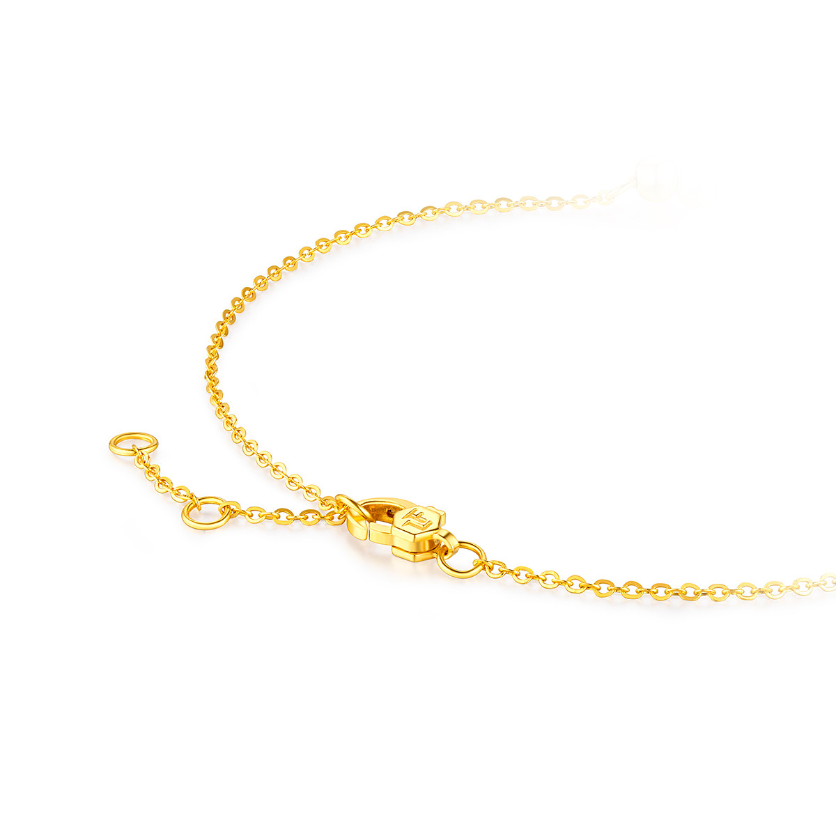 六福珠宝金镶玉莲蓬莲花黄金手链女款5G光影金定价A01A1TBB0009