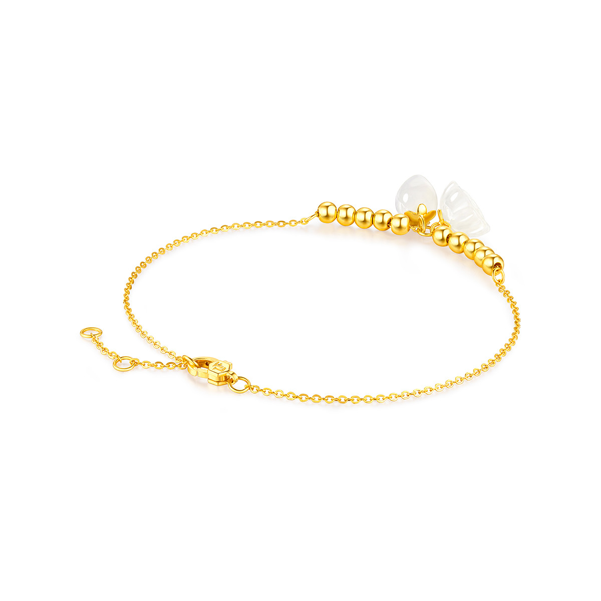 六福珠宝金镶玉莲蓬莲花黄金手链女款5G光影金定价A01A1TBB0009
