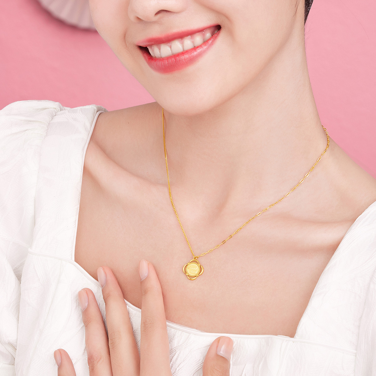 六福珠宝四叶草5G黄金项链女光影金AB版足金套链计价GDGTBN0028【联系客服补货】