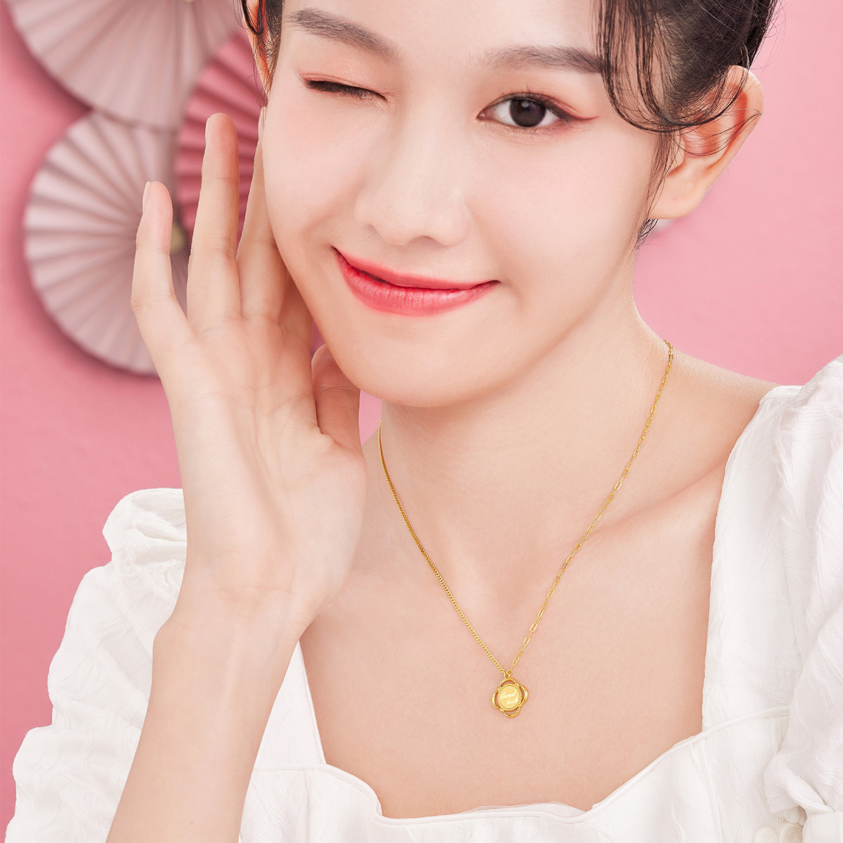 六福珠宝四叶草5G黄金项链女光影金AB版足金套链计价GDGTBN0028【联系客服补货】