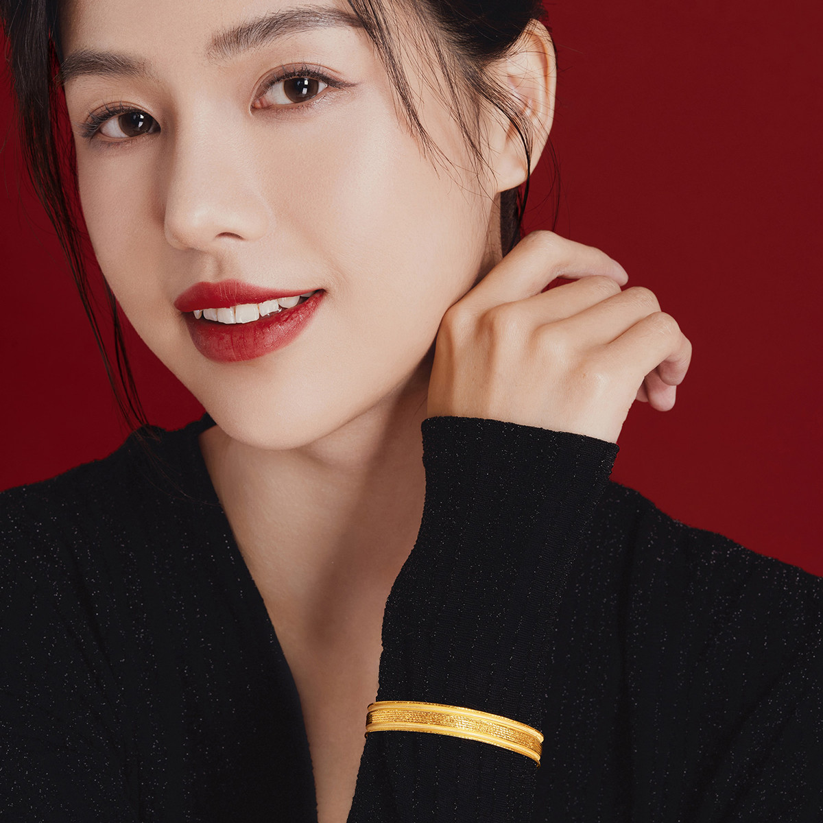 六福珠宝丝绸金星河黄金手镯开口女实心足金链镯计价L19TBGB0008