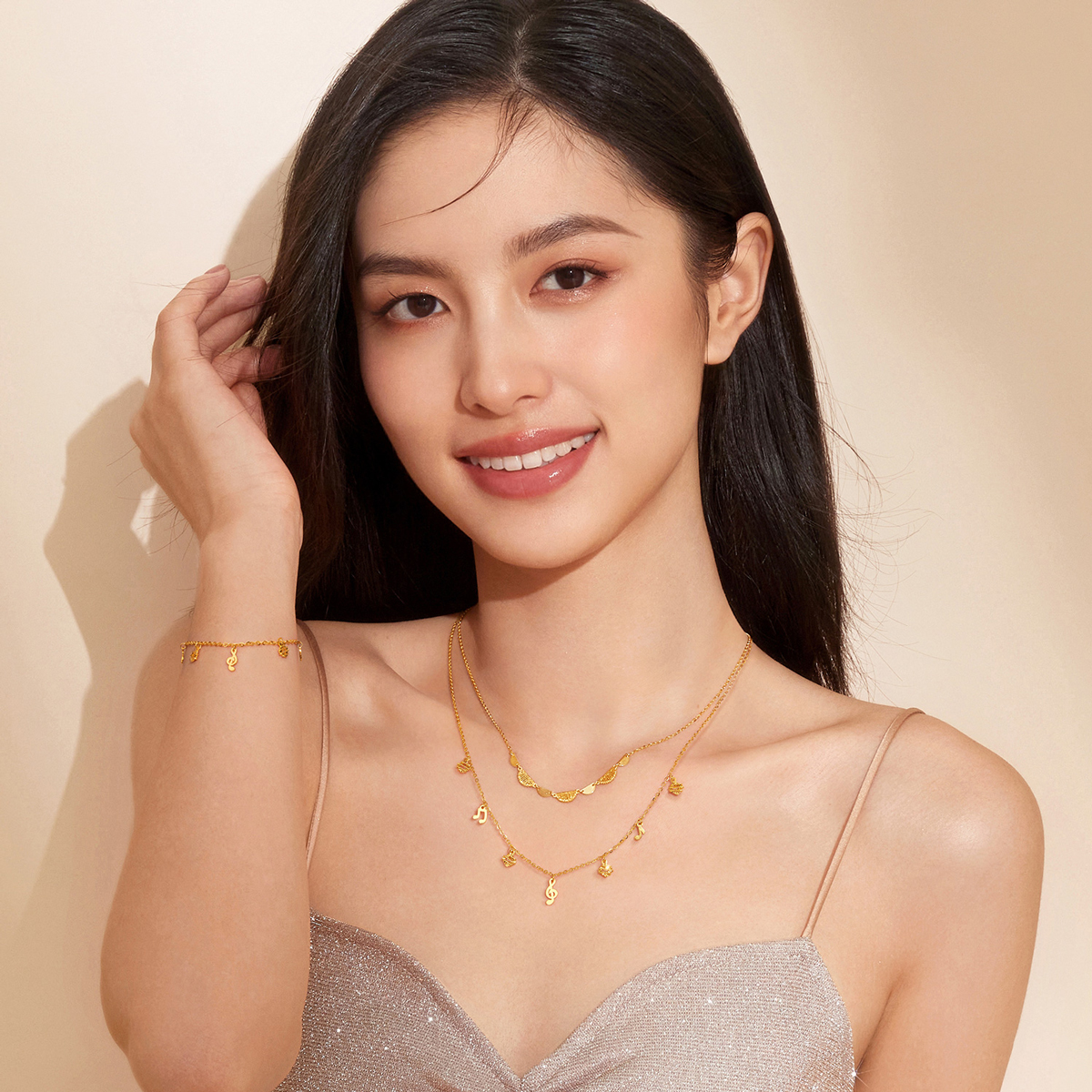六福珠宝灵感系列欢乐妙曲黄金足金项链女款计价GJG0031DS