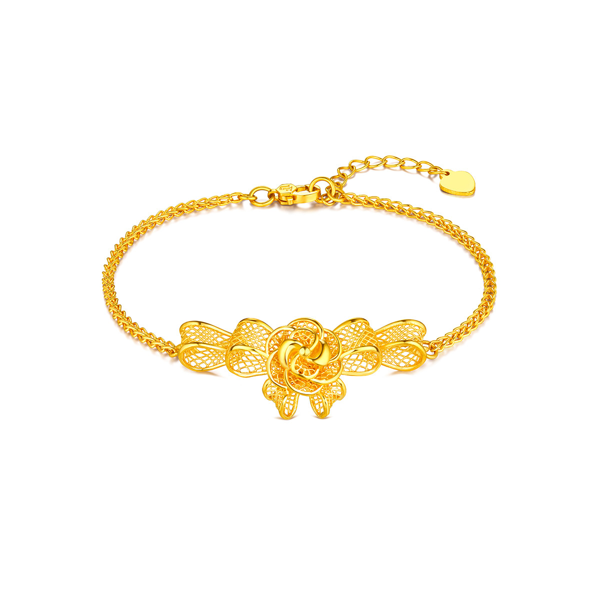六福珠宝花丝蝴蝶结黄金手链女可刻字婚嫁礼首饰计价GDGTBB0035【联系客服补货】【1V1直播看货】