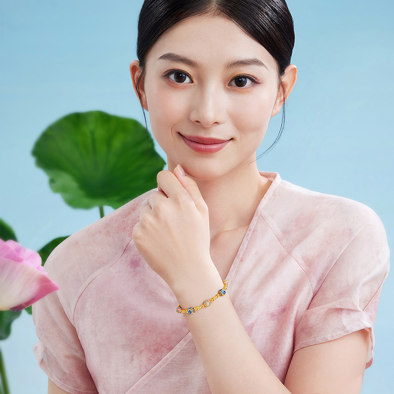 六福珠宝福满传家紫荆花黄金手链女鎏彩工艺手串赏花金品计价L25TBGB0002