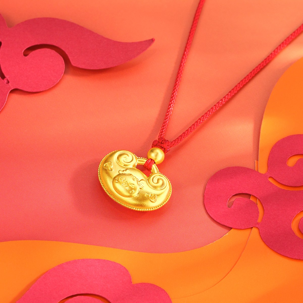 六福珠宝福满传家如意小龙包黄金吊坠女足金挂坠计价G08TBGP0002【1V1直播看货】