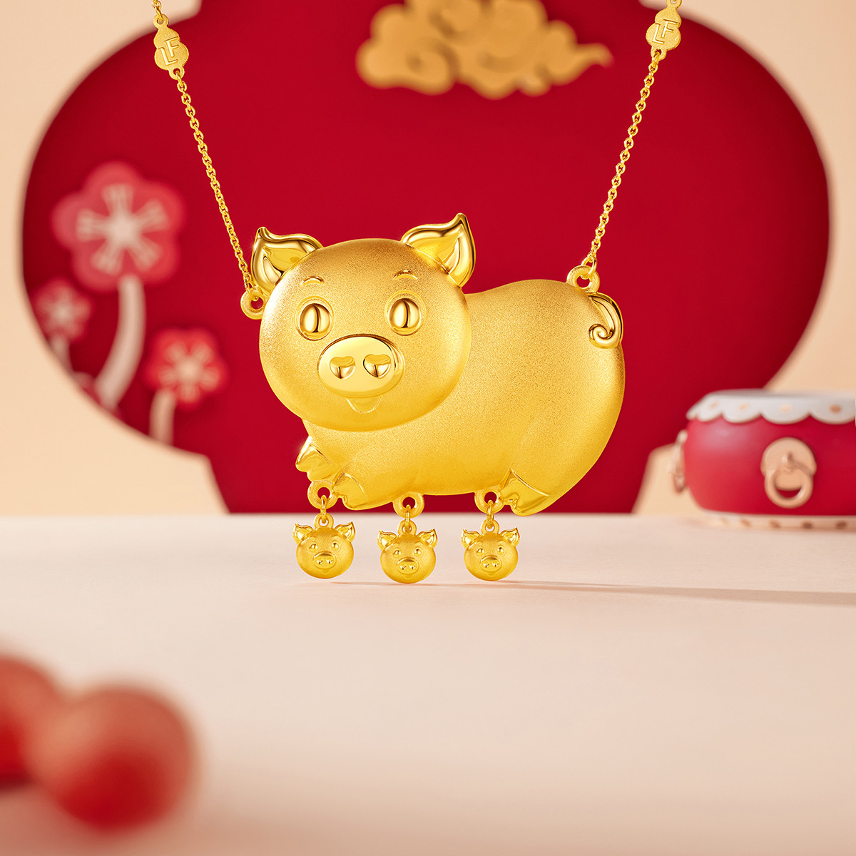 六福珠宝金猪牌黄金项链宝宝儿童足金套链周岁礼计价020405NA