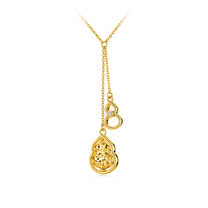 六福珠宝Goldstyle·X碎碎冰葫芦黄金项链女葫芦吊坠镶钻石023493NA【联系客服补货】百搭