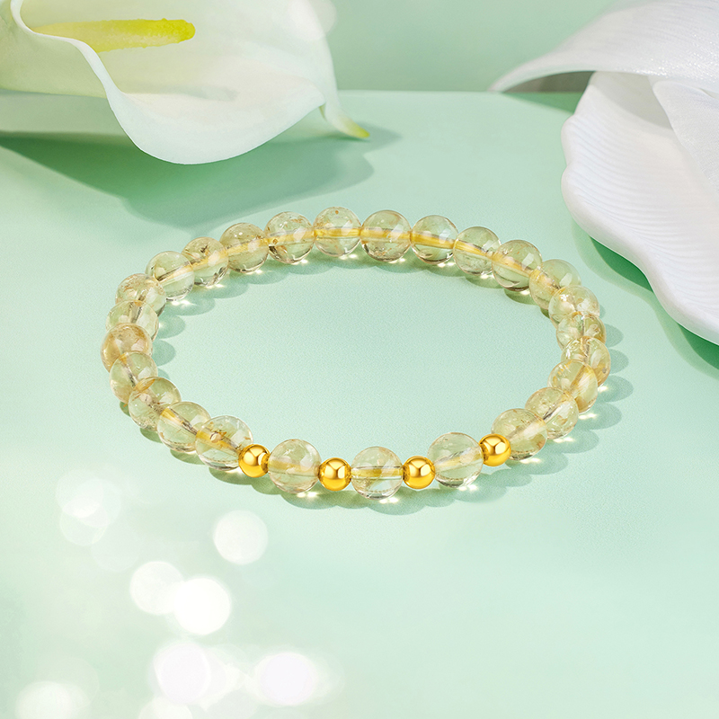 六福珠宝小金珠黄金手链女款5D硬金水晶手串珠定价A03A0007DS