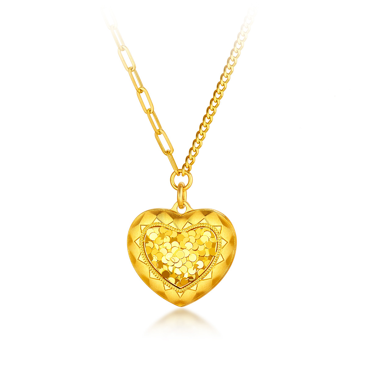 六福珠宝黄金项链悦动心闪足金爱心碎碎冰项链女款计价HEG0001DS【联系客服补货】