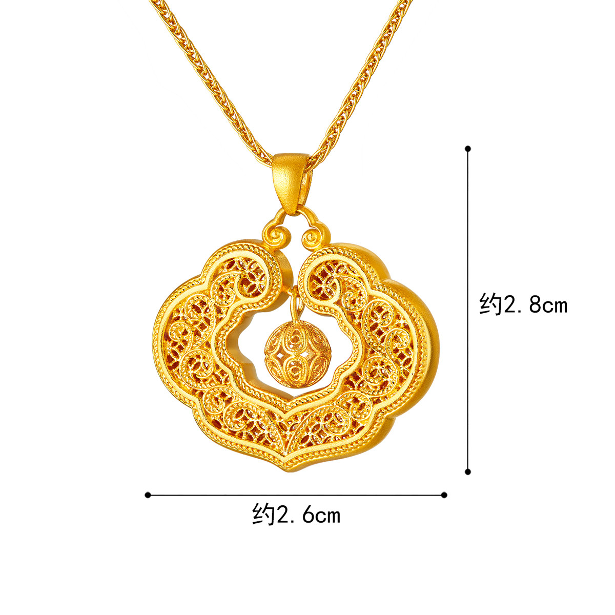 六福珠宝福满传家如意金锁包黄金吊坠女花丝镂空计价F41TBGP0005【1V1直播看货】