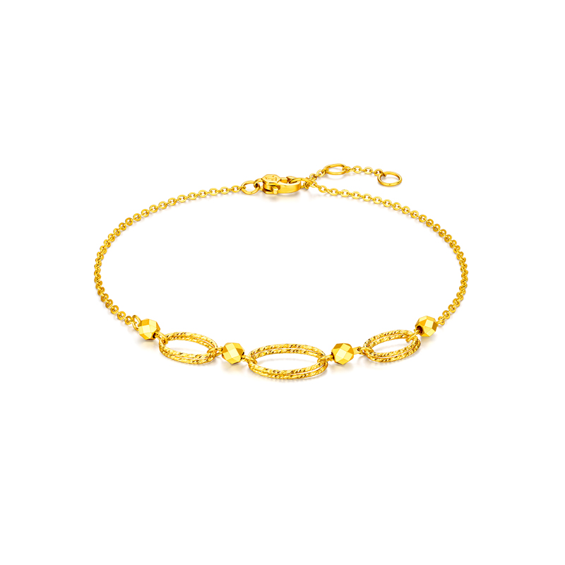 六福珠宝几何椭圆黄金手链女款简约蹦迪珠足金首饰计价GJG0013DS【联系客服补货】