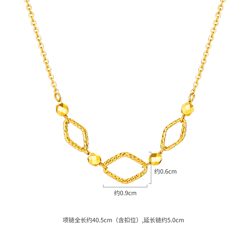 六福珠宝几何菱形黄金项链女简约蹦迪珠足金锁骨链计价GJG0014DS【联系客服补货】