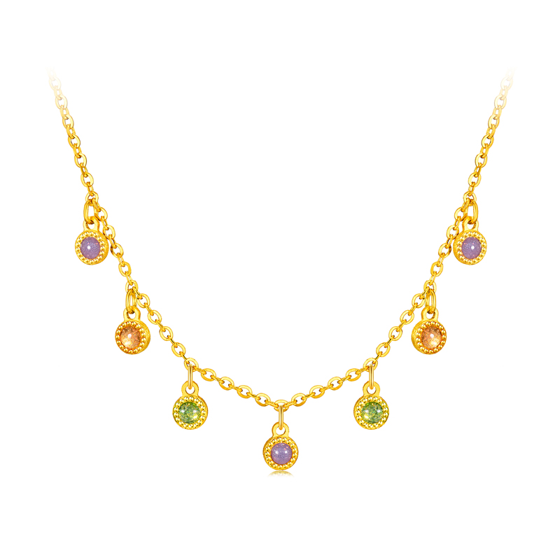 六福珠宝流光韵彩泡泡黄金项链鎏彩工艺足金锁骨链计价FDG0012DS【联系客服补货】