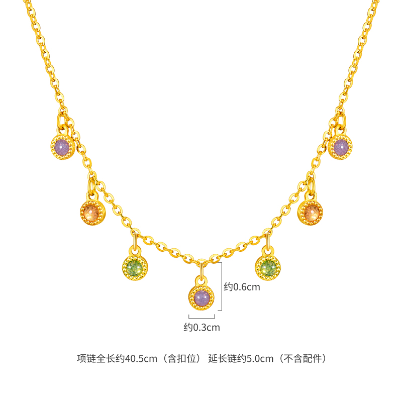 六福珠宝流光韵彩泡泡黄金项链鎏彩工艺足金锁骨链计价FDG0012DS【联系客服补货】