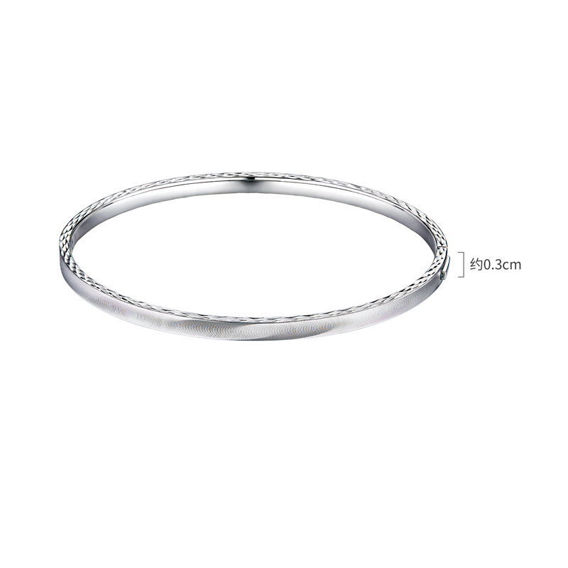 六福珠宝猫眼手镯铂金Pt950贵妃椭圆形手镯女款按压扣计价F63P0012DS