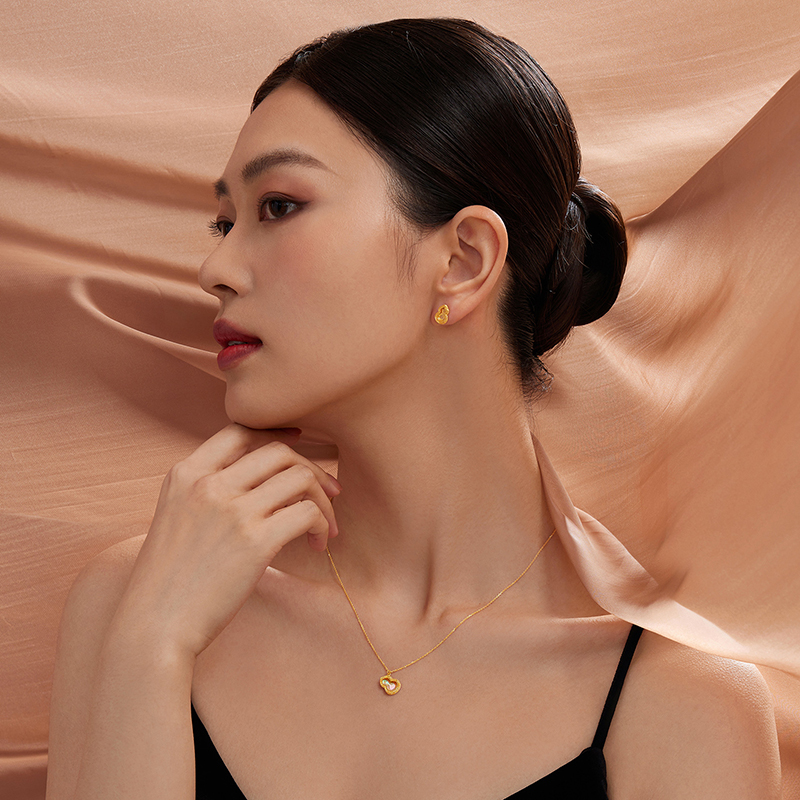 六福珠宝Goldstyle炫彩葫芦黄金耳钉耳环女款5G足金耳饰023650EA中秋礼【联系客服补货】