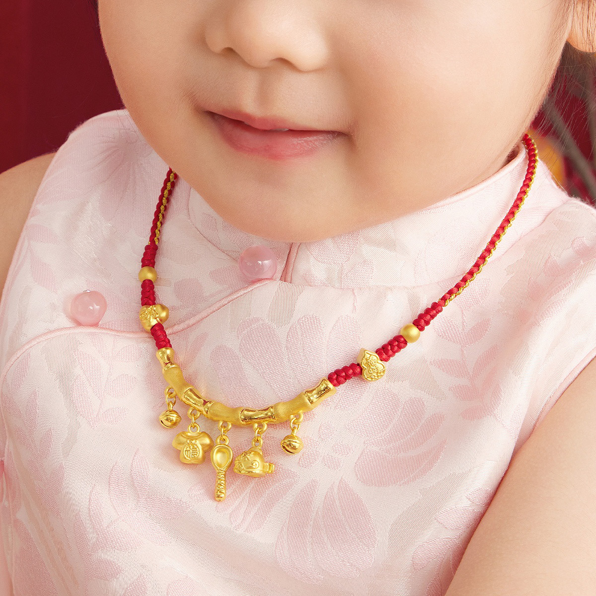 六福珠宝衣食无忧竹节黄金项链吊坠宝宝婴儿足金计价A01TBGN0007【1V1直播看货】