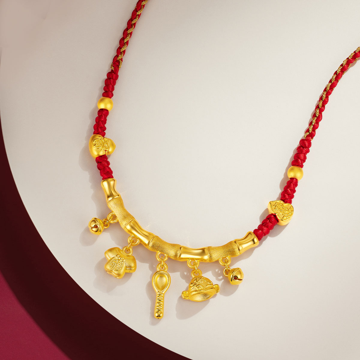 六福珠宝衣食无忧竹节黄金项链吊坠宝宝婴儿足金计价A01TBGN0007【1V1直播看货】