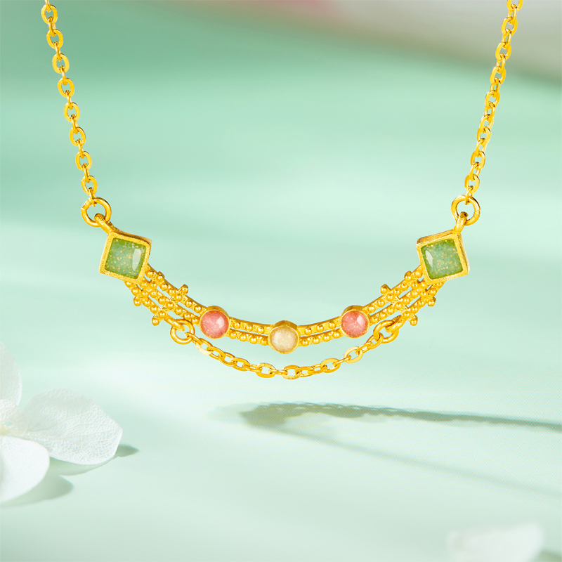 六福珠宝福满传家流金光影黄金项链女多巴胺锁骨链计价FDG0009DS【联系客服补货】