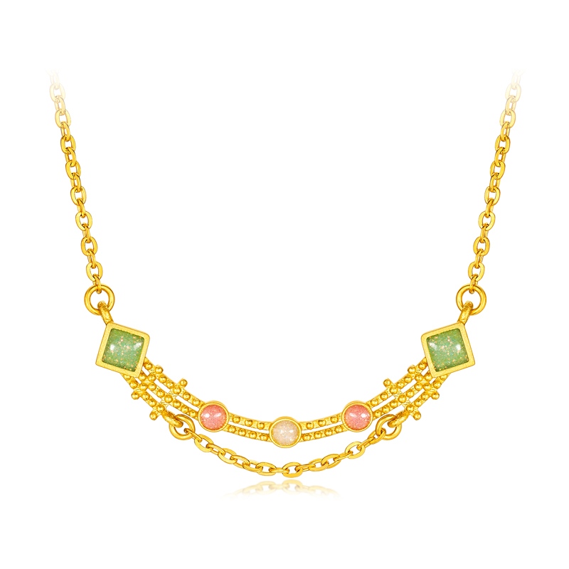 六福珠宝福满传家流金光影黄金项链女多巴胺锁骨链计价FDG0009DS【联系客服补货】