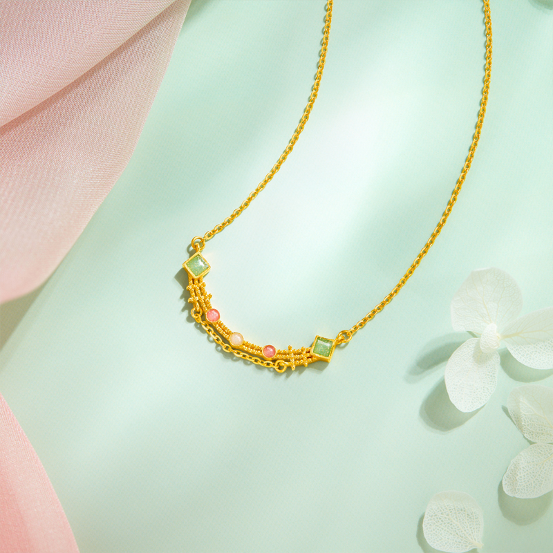 六福珠宝福满传家流金光影黄金项链女多巴胺锁骨链计价FDG0009DS【联系客服补货】