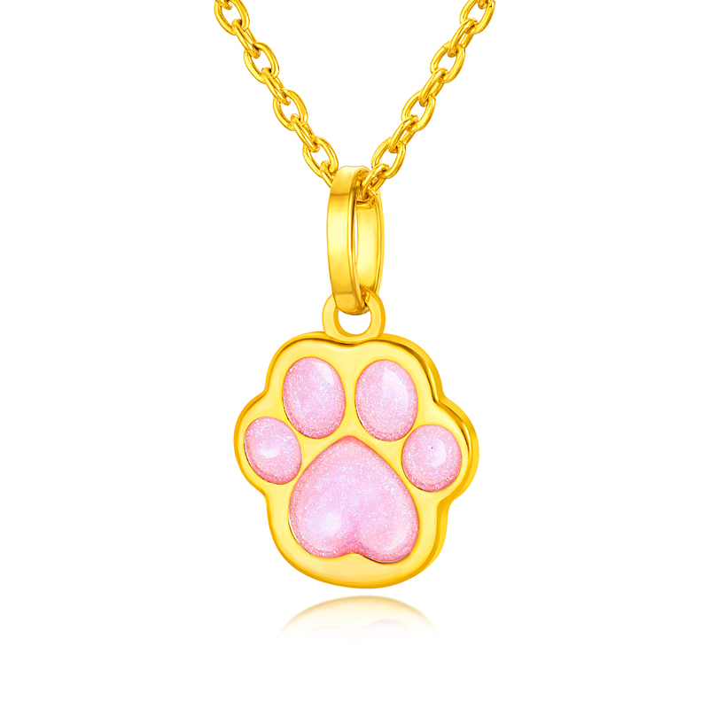  六福珠宝萌猫系列猫爪黄金吊坠女款碎碎冰足金挂坠计价GJG0055DS女神节