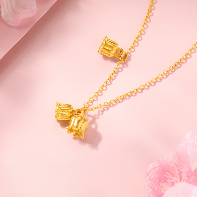 六福珠宝福满传家铃兰花黄金足金项链女赏花计价GDG0007DS【联系客服补货】
