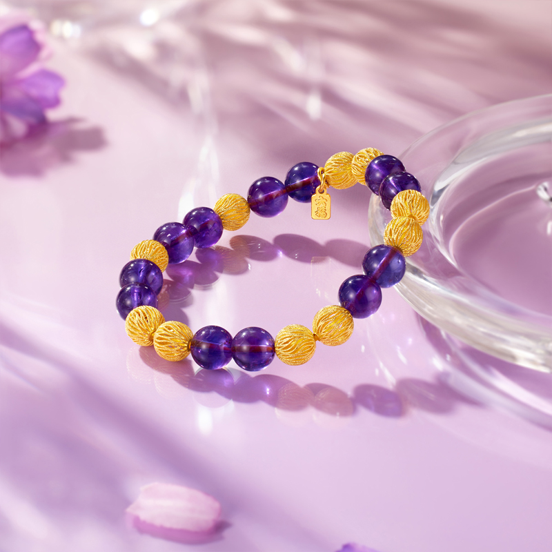 六福珠宝福满传家花丝珠紫水晶黄金足金手串女款计价G39G0004DS【联系客服补货】