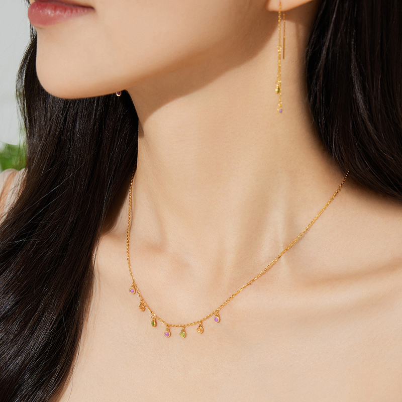 六福珠宝流光韵彩泡泡黄金项链鎏彩工艺足金锁骨链计价FDG0012DS【联系客服补货】