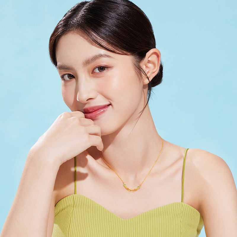 六福珠宝福满传家流金光影黄金项链女多巴胺锁骨链计价FDG0009DS【联系客服补货】