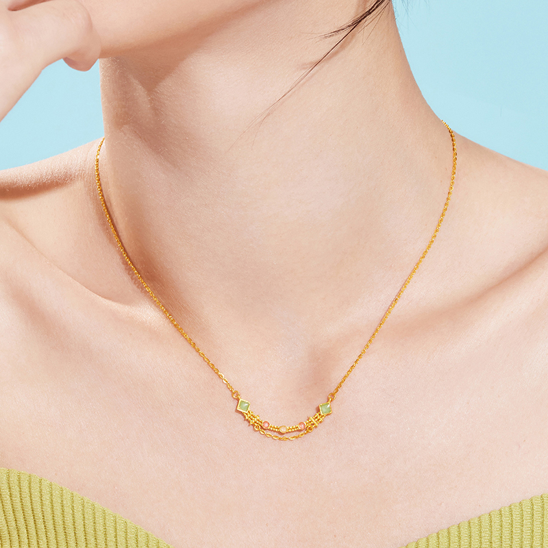 六福珠宝福满传家流金光影黄金项链女多巴胺锁骨链计价FDG0009DS【联系客服补货】