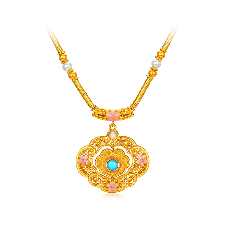 六福珠宝福满传家宋韵花开福临黄金项链女碎金子计价L07TBGN0031【联系客服补货】【视频看货】