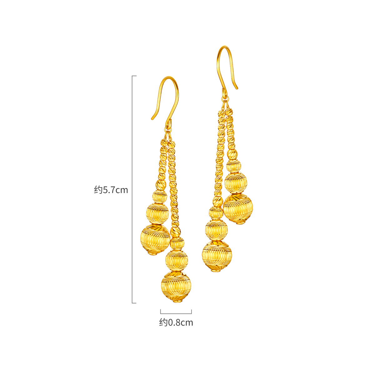 六福珠宝光影金幻影金珠黄金耳环耳坠女爆闪流苏耳饰计价020484ea【视频看货】