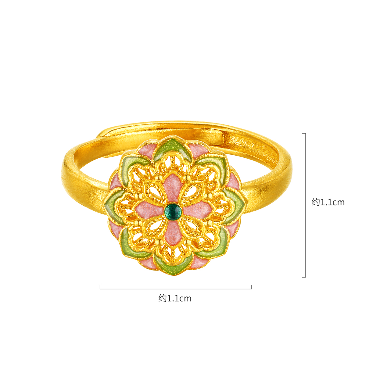 六福珠宝福满传家彩韵生莲花黄金戒指女鎏彩工艺莲花计价G21G0005DS【联系客服咨询】
