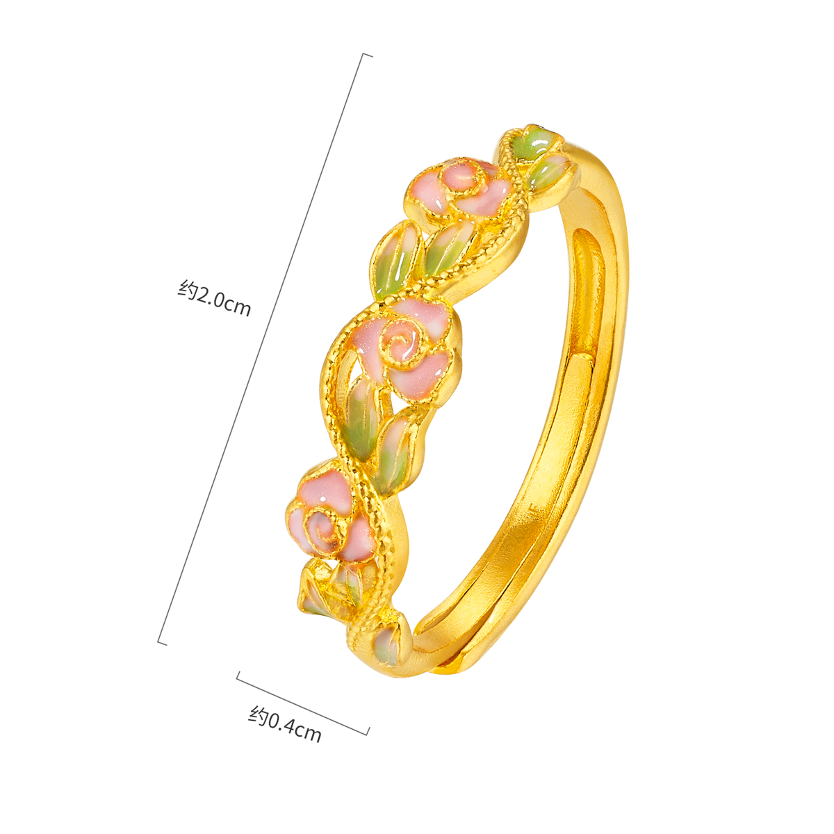六福珠宝福满传家玫瑰花颂黄金戒指女鎏彩工艺足金计价G39G0001DS赏春
