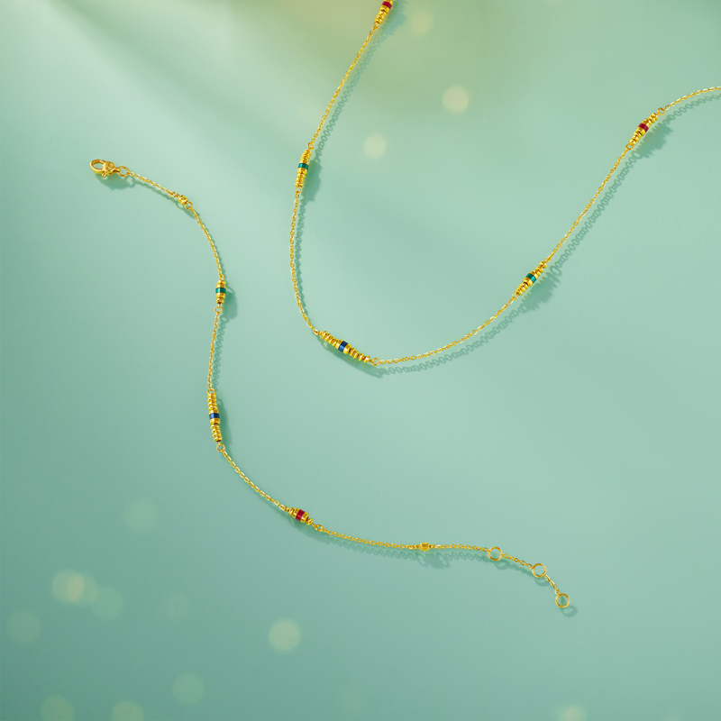 六福珠宝多巴胺筒珠黄金项链女款足金算盘珠锁骨链计价GJG0064DS