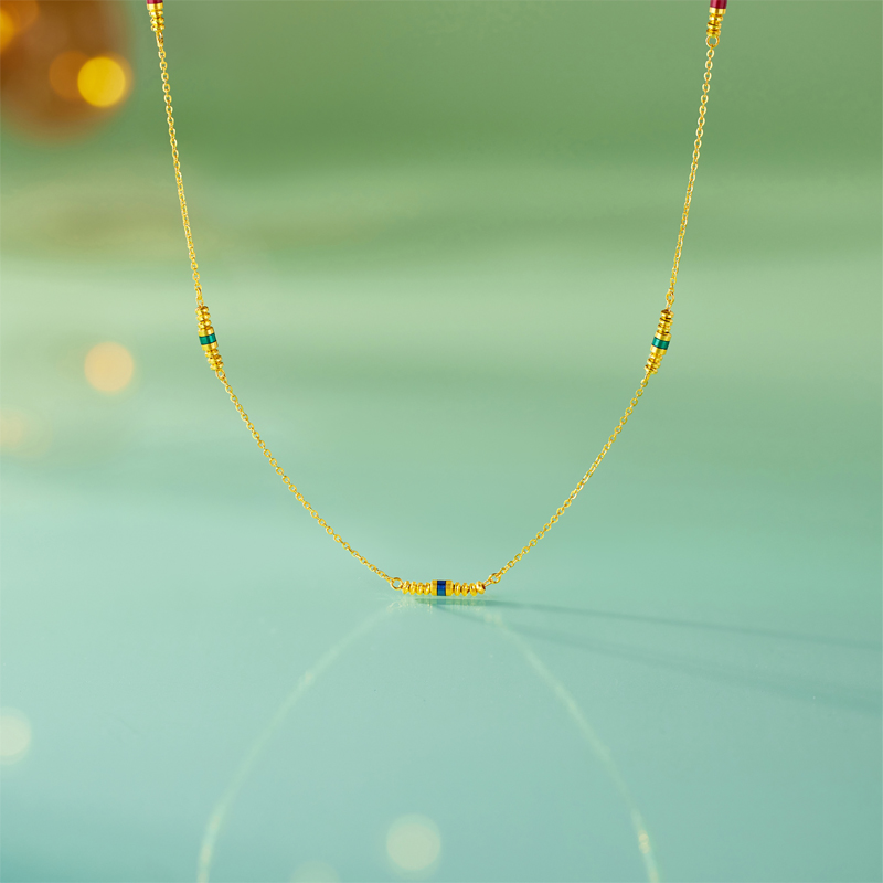 六福珠宝多巴胺筒珠黄金项链女款足金算盘珠锁骨链计价GJG0064DS