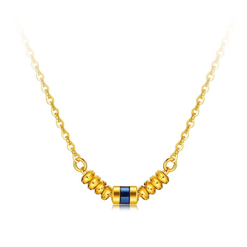 六福珠宝多巴胺筒珠黄金项链女款足金算盘珠锁骨链计价GJG0064DS