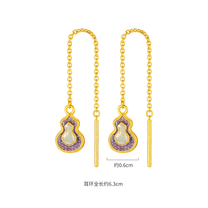 六福珠宝福满传家紫金葫芦九紫离火黄金足金耳线女计价HEG0024DS灵韵紫晶