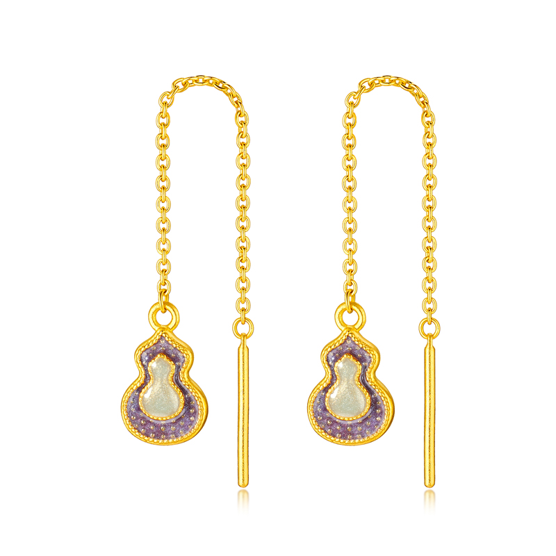 六福珠宝福满传家紫金葫芦九紫离火黄金足金耳线女计价HEG0024DS灵韵紫晶