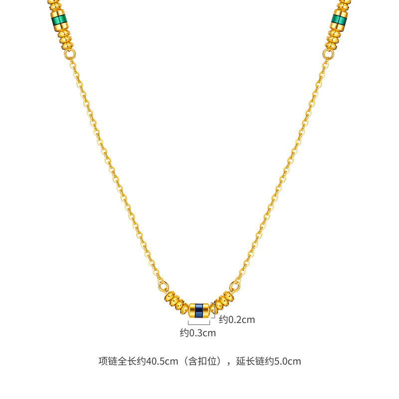 六福珠宝多巴胺筒珠黄金项链女款足金算盘珠锁骨链计价GJG0064DS