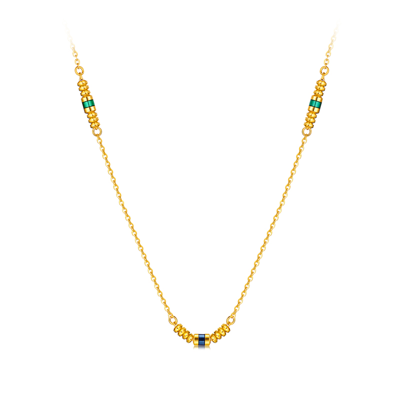 六福珠宝多巴胺筒珠黄金项链女款足金算盘珠锁骨链计价GJG0064DS