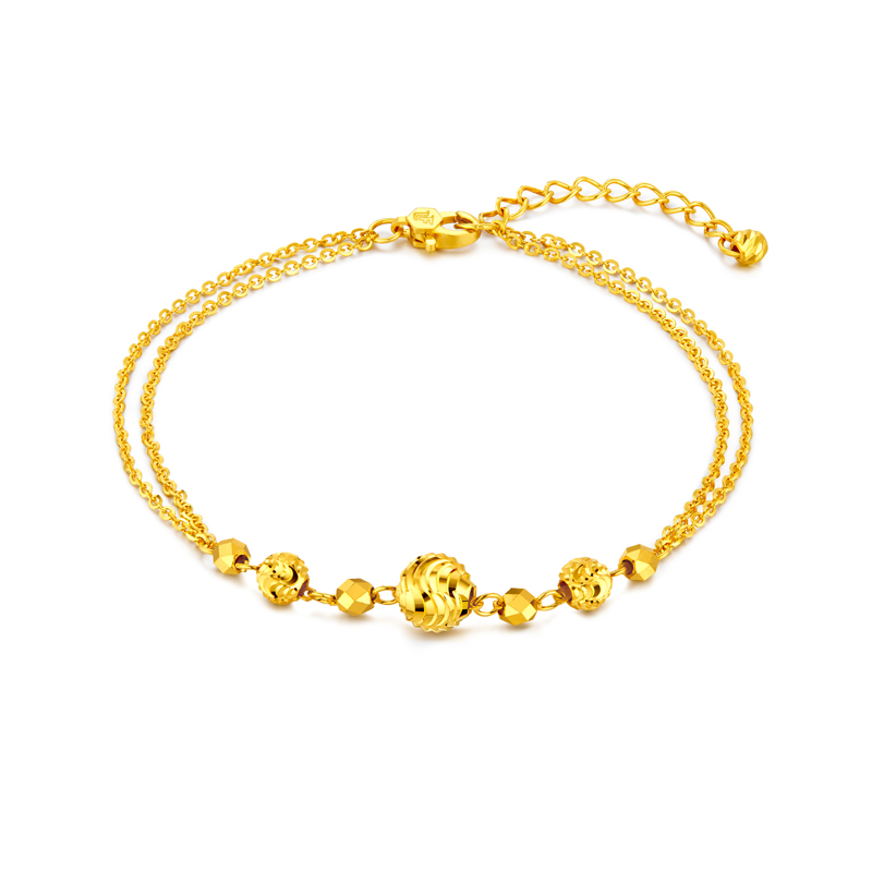 【店庆特惠】六福珠宝波光粼粼黄金手链女时尚车花金珠双层手链计价GJG0074DS