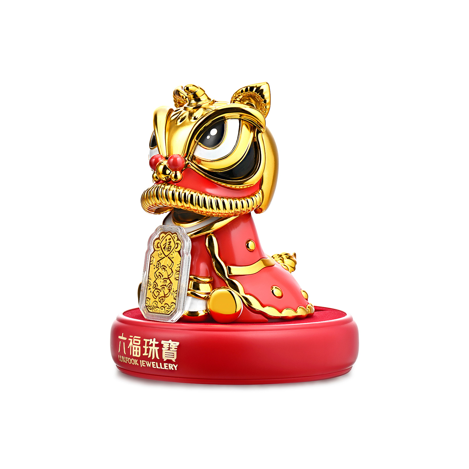 六福珠宝金蛇献宝接福醒狮黄金摆件可摆动足金贺年送礼物024342JA