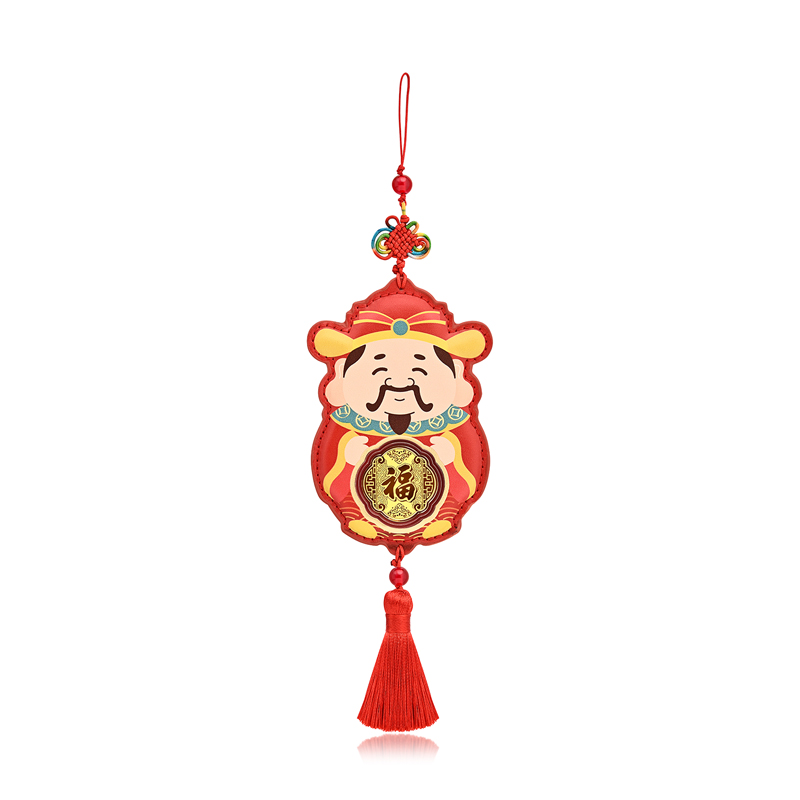 六福珠宝金蛇献宝抱福财神黄金摆件装饰汽车挂件足金礼物013298JA