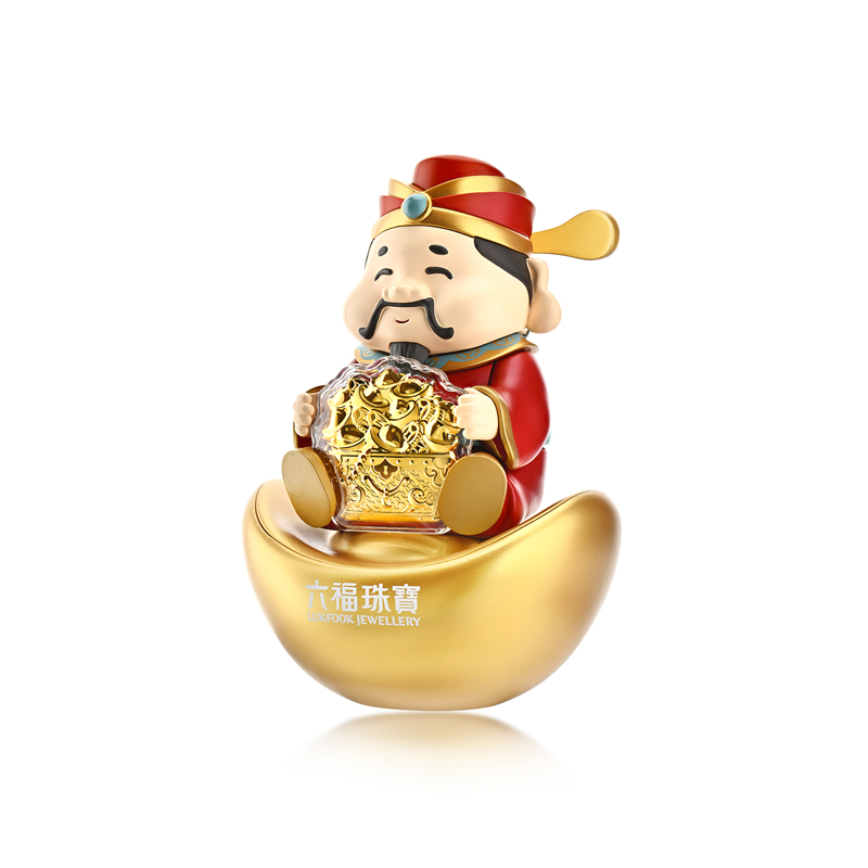六福珠宝金蛇献宝聚宝财神黄金摆件元宝感应灯贺年送礼物024330JA